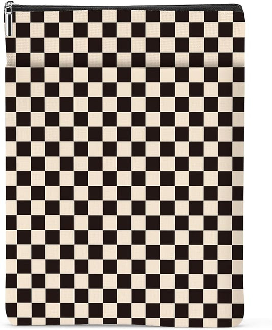 Black Plaid Book Lovers Gifts Book Sleeve Vintage Checkered Waterproof Book Cover Book Pouch Book Protector with Front Pocket Book Club Christmas Birthday Gifts for Women Girl Reader Book Accessories