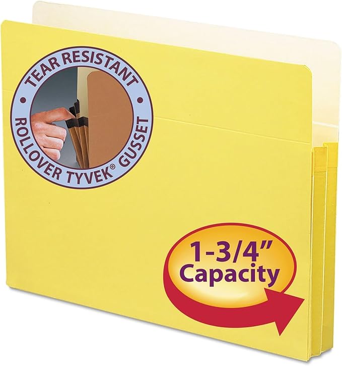 Smead File Pocket, Straight-Cut Tab, 1-3/4" Expansion, Letter Size, Yellow, 50 per Box (73223)