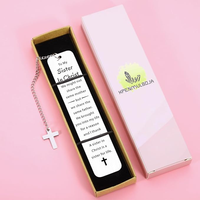 to My Sister in Christ Cross Bookmark Gifts, Secret Sister Gifts for Women Christian, Religious Gift for Female, Baptism Gift for Girls, Inspirational Bible Verse Bookmark, Birthday Gift