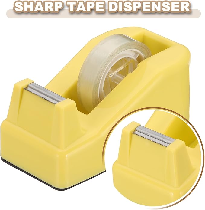 PATIKIL 2pcs Tape Dispenser Desk, Small Tape Dispenser Cute Desktop Dispenser Holder for Tape Office Desktop, Yellow
