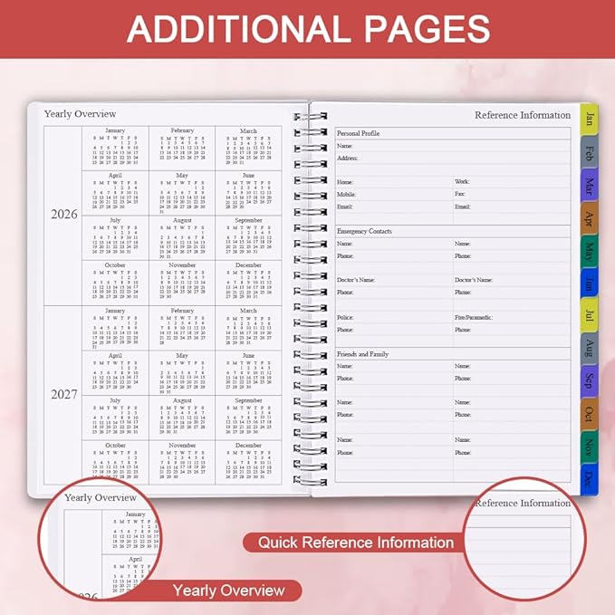 2026 Planner - Weekly & Monthly Planner Runs Jan 2026 to Dec 2026, 6.25" x 8.25", 12 Monthly Tabs, 14 Notes Pages, Inner Pocket, Flexible Cover with Twin-Wire Binding, Planners 2026 (Red, 6.25" x 8.25")