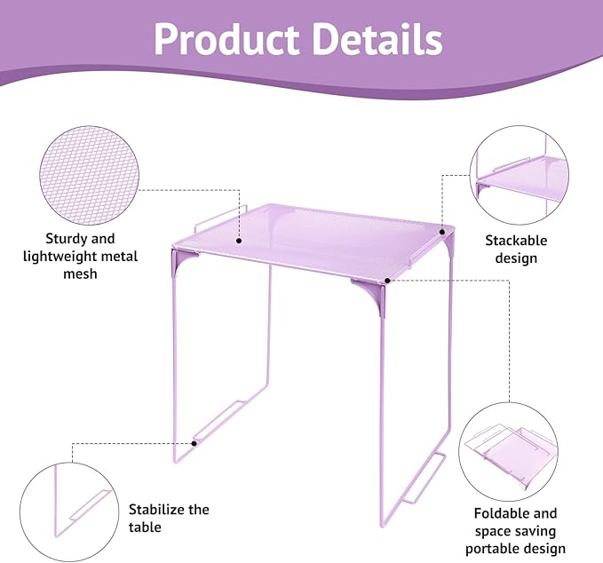 Locker Organizer Shelf Stackable Extra Locker Shelf for School Locker Organizer Storage Cabinet Accessories Suitable for School, Office, and Home use (2, Purple)