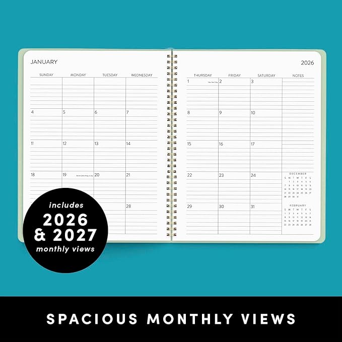 PAPERAGE 2 Year Monthly & Yearly Planner, 24 Months (January 2026 - December 2027), 8.5 in x 11 in, Spiral Bound 2026-2027 Planner with Monthly & Yearly Views, Note Pages & Trackers - Dark Green