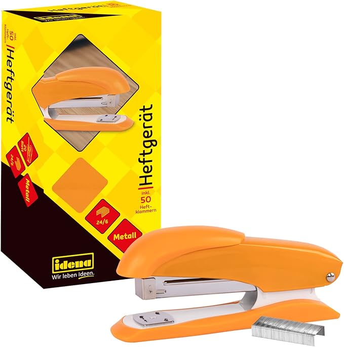 Idena 11549 Stapler 13 cm with 50 Staples 24/6 Orange for 20 Sheets