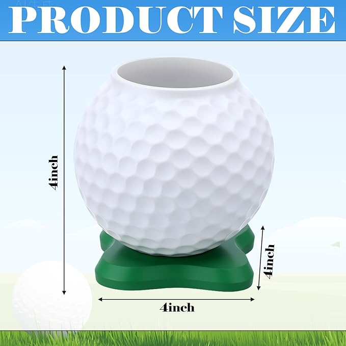 Tenceur Golf Ball Pen Holder for Desk Golf Gifts for Men Dad Father Husband Funny Mini Resin Desktop Accessories with Green Base for Golfer Lover