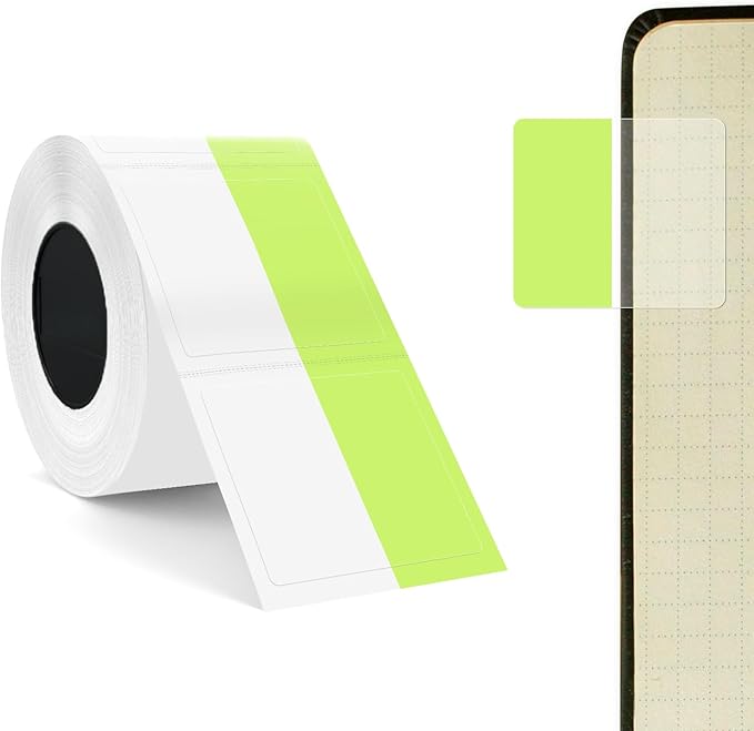 SUPVAN T50M Series Label Maker Thermal File Label, 0.98'' × 0.51'' + 0.59'' (25 × 13 + 15 mm) 100 PCS/Roll Genuine Laminated Waterproof Oilproof Adhesive Auto Detect Labels, Black on Green