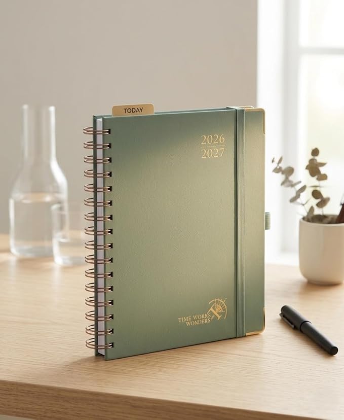 POPRUN 2026-2027 Academic Year Weekly and Monthly Planner Calendar,Jul 2026 - Jun 2027，6.25" x 8.5",Daily Agenda Book & Appointment Book with Hourly Schedule, Tabs, Hardcover, School and Office Supplies - Midnight Green