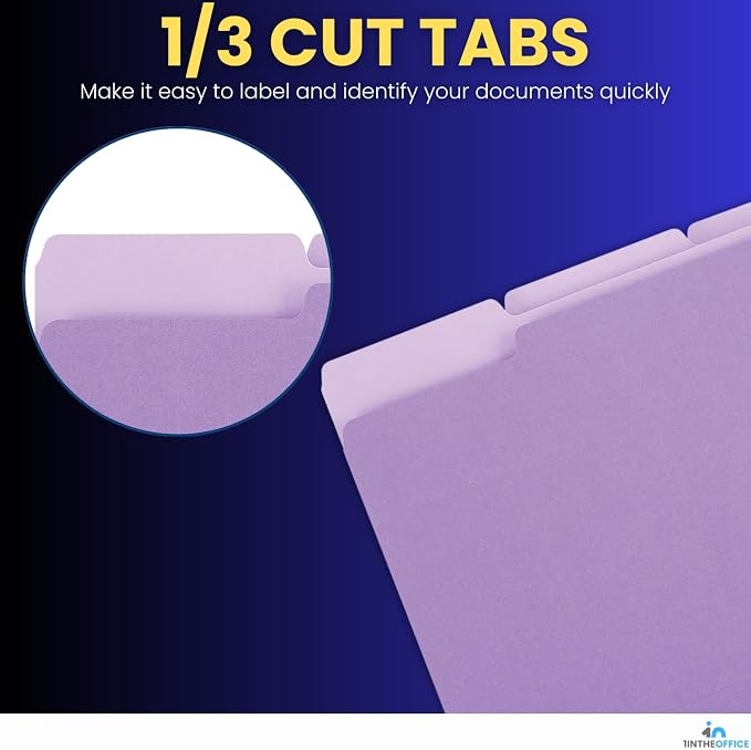 1InTheOffice Purple File Folders, 1/3 Cut Tabs, Letter Size, Violet, 25-Pack