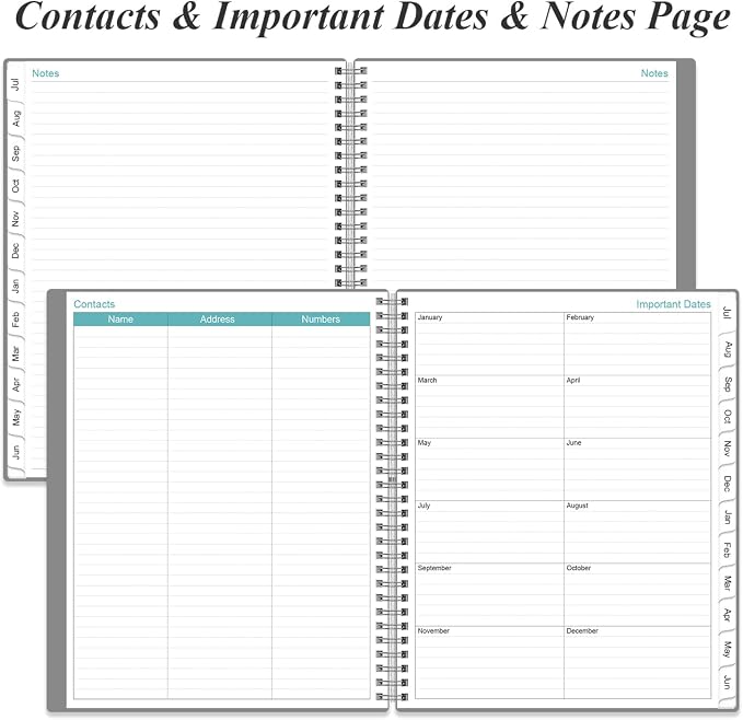 2026-2027 Planner - Planner 2026-2027 from July 2026 - June 2027 with 12 Monthly Tabs, Flexible Cover, Inner Pocket, 8.5" x 11", Grey-C