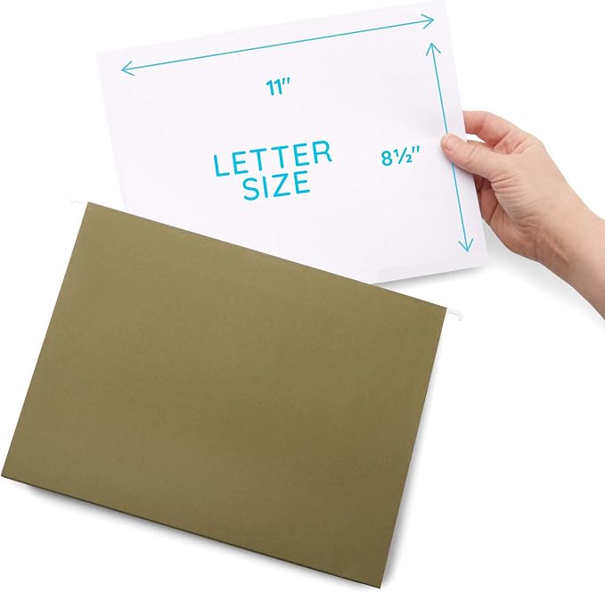 Blue Summit Supplies Extra Capacity Hanging File Folders, 25 Reinforced Hang Folders, Heavy Duty 4 Inch Expansion, Designed for Bulky Files and Charts, Letter Size, Standard Green, 25 Pack