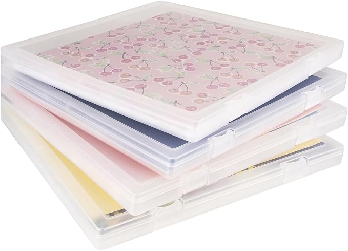 CraftGenes 12x12 Scrapbook Paper Storage, 4 Pack Stackable Paper Containers Storage, Art Supply Storage Organizer, U-Shaped Locking Mechanism, Ideal for Office, Home, and School Document Organizer