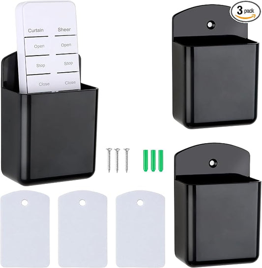 3 Pack Remote Control Holder Wall Mount, Adhesive Remote Holder with Screw Installation Storage Organizer for TV/Media/Air Conditioner Remotes For Home Office School Black