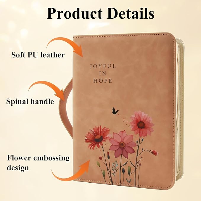 Bible Cover Case for Women,PU Leather Bible Case,Church Bible Bag Carrying Case Accessories Study Supplies with Zippered Pocket and Lable/Card,Gift for Women Lady Girls (7 Pack)