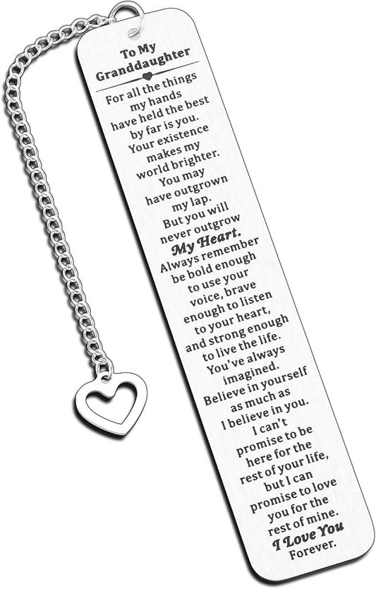 Granddaughter Gifts from Grandma, to My Granddaughter Bookmark, Back to School College Gift for Girls, Best Grandma Gift, Christmas Birthday Gifts for Granddaughters from Nana