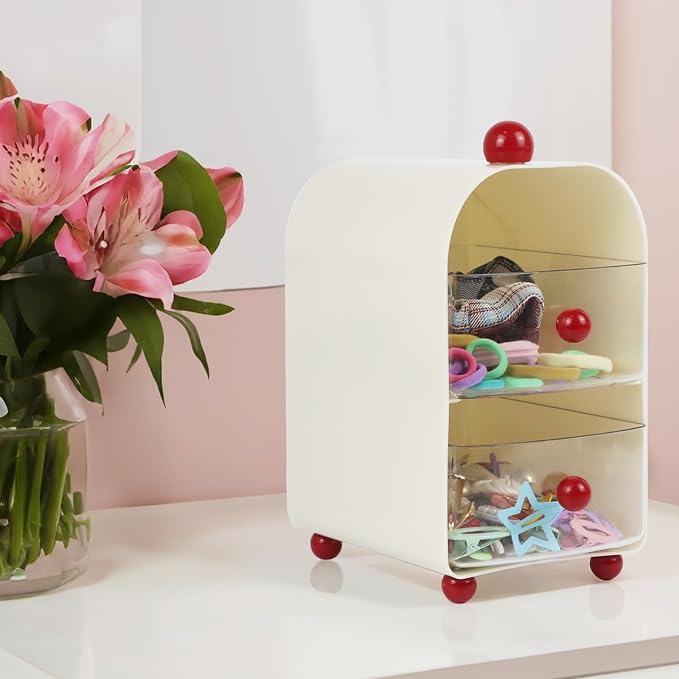 ZEXALOR Small Desk Organizer with Drawers for Makeup Nightstand Dresser Vanity Accessories,Tea Bag Holder, Tea Organizers and Storage, Mini Cute Countertop Storage,Office,Kitchen,Plastic