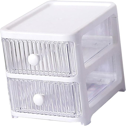 Desktop Storage Box, Transparent Plastic Stackable Desk Organizer with 4 Tier Drawers, Multi Layer Clear Drawer Organizer for Office Home Bedroom, Stationery Jewelry Cosmetics (2 Tier)