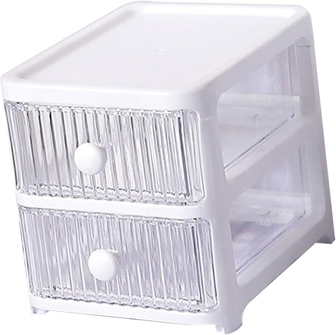 Desktop Storage Box, Transparent Plastic Stackable Desk Organizer with 4 Tier Drawers, Multi Layer Clear Drawer Organizer for Office Home Bedroom, Stationery Jewelry Cosmetics (2 Tier)
