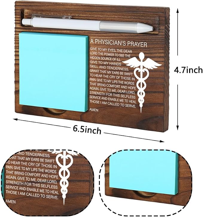 Wooden Sticky Note Holder for Physicians, A Physician's Prayer Gift, Inspirational Office Desk Organizer, 16.5 x 12 x 1.5 cm,LQQ18