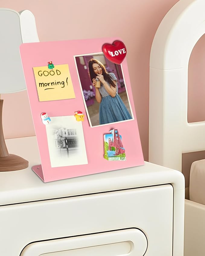 2 Pack Magnet Board, 11 x 12.6 x 2.4 in, Pink Standing Magnetic Bulletin Board, Magnetic Display for Memos, Photos & Documents, Bulletin Board for Home Office School Kitchen