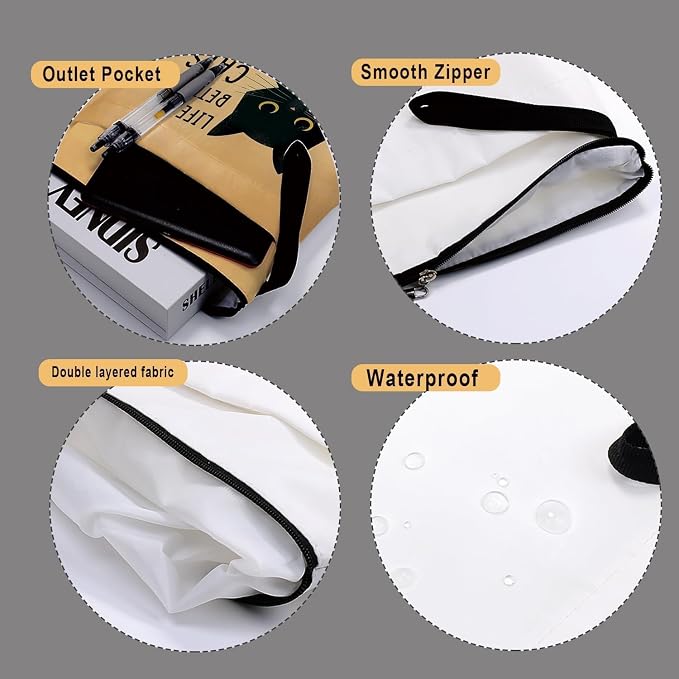 Cat Book Sleeve,Book Covers for Paperbacks,Book Sleeves with Zipper, Book Pouch Cat Lover Gifts,Cat Themed Gifts for Women Graduation Birthday (Black Cat 03, Large)