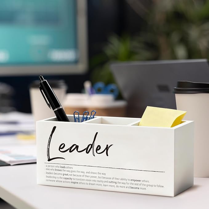 Leader Gifts Pen Pencil Holder, Thank You Appreciation Gifts for Leaders Boss Manager Wood Desk Organizer and Accessories, Leadership Gift Pen Holder Desk Organizer for Office Tabletop