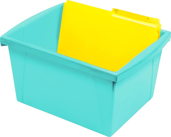 Storex 4 Gallon Storage Bin – Plastic Classroom Organizer for Books and Supplies, Teal, 6-Pack (61477C06C)