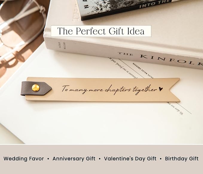Engraved Leather Bookmark in Cream - to Many More Chapters Together, Romantic Gift for Book Lovers on Anniversary, Wedding Favor