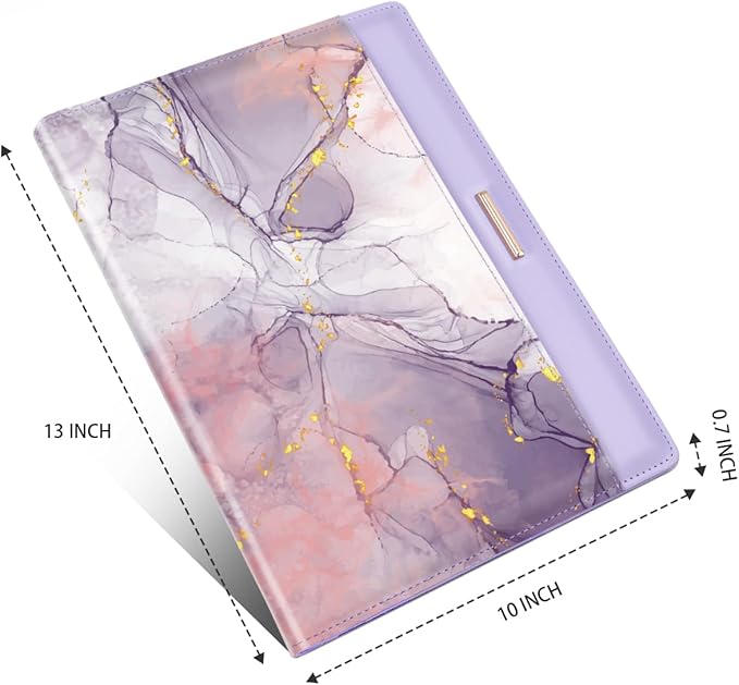 Padfolio/Resume Portfolio Folder for Women Men, WAVEYU Cute Chic Padfolio Cover Folder, Conference/Legal Document Organizer with Letter/A4 Size Clipboard, Document Sleeve, Purple Marble