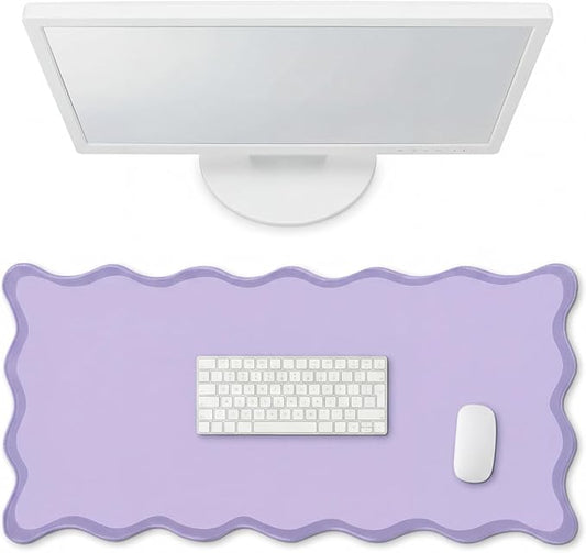 Hahafelt Scalloped Desk Mat Large Desk Pad Cute Coquette Table Mat Back to School Preppy Table Make up Pad Nonslip Graduation Gift with Stitching Waterproof Gaming(Purple,31.5 x 15.8 Inches)