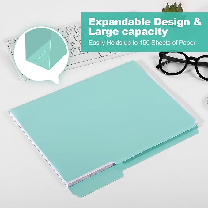 KTRIO 6 Pack Plastic File Folders, Letter Size, 1/3-Cut Tabs, Pastel Colors | Water-Resistant PP, Expandable 150+ Pages, 1/3-Cut Reusable Tabs, Letter Size Fit, Office School Home