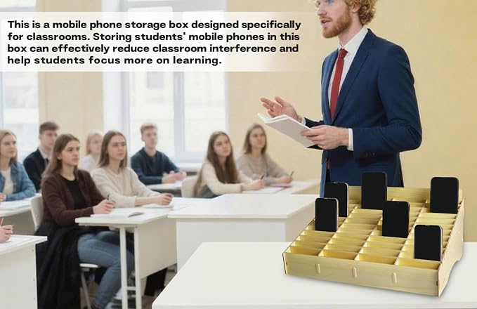 HengTianMei Wooden Desktop Storage Box Mobile Phone Management Storage Box Creative Desktop Office Meeting Finishing Grid Multi Cell Phone Rack Display (New 48)