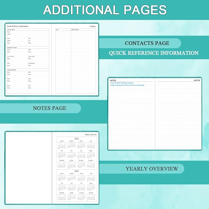 Hardcover Undated Planner for Any Year - Weekly & Monthly Planner & Journal to Track Goals, Perfect to Organize Your Daily Life, 5.85" x 8.25", Teal