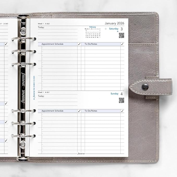 Filofax Calendar Diary Refill, A5 Size, One Day on One Page with Appointments, Business Diary, White Paper, English, 2026 (C68519-26)