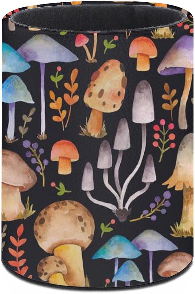 Mushrooms Pen Holder Pencil Organizer Cute Pencil Cup Desk Decor Makeup Brush Holder PU Multifunctional Office Suppliesfor Home Classroom School