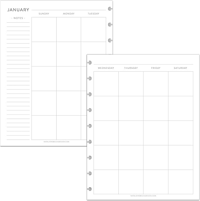 BetterNote Monthly Undated Calendar Refill for Discbound Notebooks, Fits Levenger Circa, Happy Planner, Staples Arc, TUL, InkWell Press, IWP, MAMBI (9-Disc, 7"x9.25", Classic)
