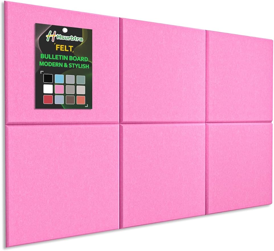 Hsurbtra Large Cork Board for Wall 36 x 24 Inch, 6 Pack Felt Bulletin Notice Board with Pushpins for Office Home School Farmhouse Wall Decor, Pink