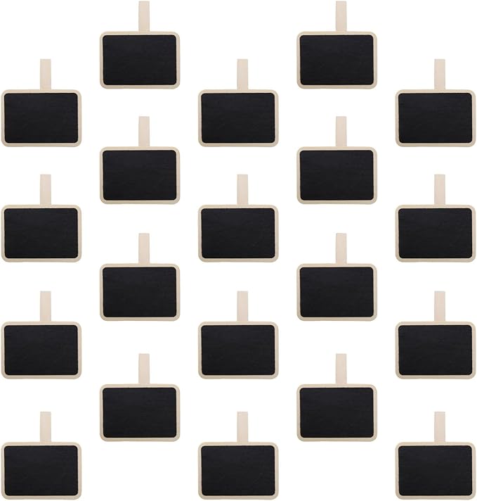 Wealrit 20 PCS Wooden Mini Chalkboard Blackboard with Clip Message Chalk Board Tag Signs Basket Labels for Memo,Note Taking(Rectangle)