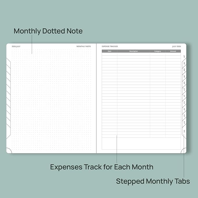 POPRUN Monthly Planner 2026-2027 (Large- 8.5" x 10.5" Soft Cover), 18-Month Calendar Book (Jul.2026-Dec.2027), Calendar Planner with Monthly Tabs & Pocket, 100 GSM Paper - Black