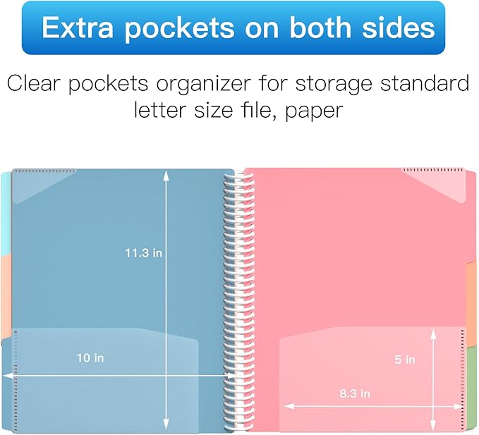 HABGP 24 Pocket Plastic folders with Pockets, 6 Colors Multi Pocket 12 Folder Binder Dividers, Multi-Subject Project Organizer for Office, School Supplies, Letter Size