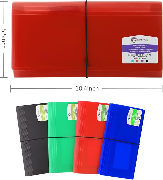4 Pack XUCHUN 13 Pockets Receipt Organizer,Small Expanding File Foder for Receipts,Coupons