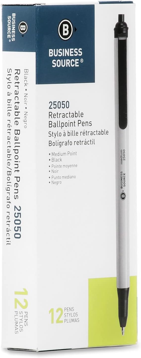 Business Source Writing Correction Ballpoint Pen, Black Ink (25050) 12 Count (Pack of 1)