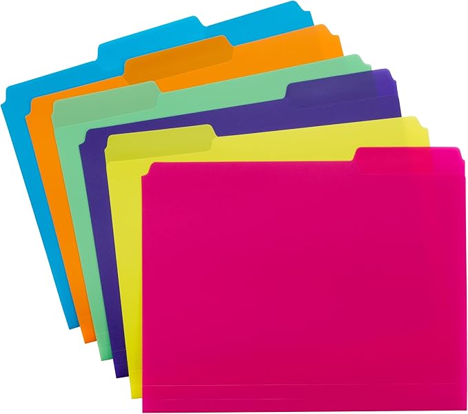 Smead Poly File Folder, 1/3-Cut Tab Letter Size, Assorted Bright Colors, 12 per Pack (10506)