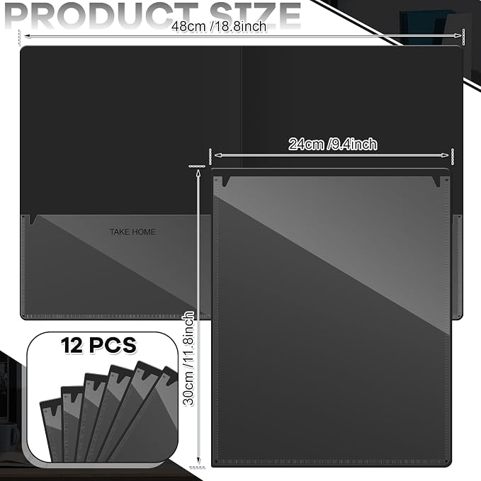 Henoyso 12 Pcs Folders with Pocket School to Home Folder Heavy Duty 2 Pocket Homework Folders with Clear Front Pockets for School Students Parent Teacher Communication (Black)