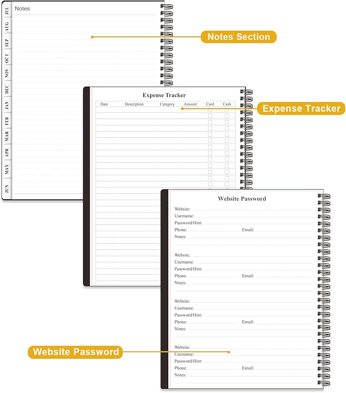 Planner 2026-2027 - Academic Planner from July 2026 to June 2027, Weekly & Monthly Planners Spiral Bound with 12-Month Tabs, Inner Pocket, 8.5" x 11", Black