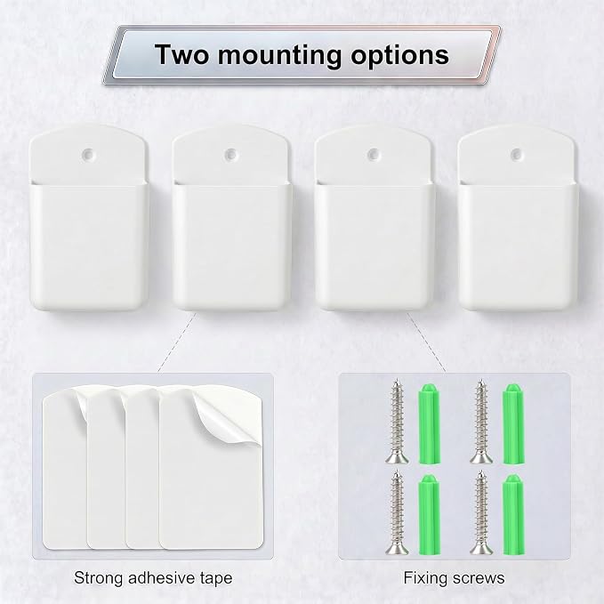 2 PCS Remote Control Holder Wall Mount, TV Remote Control Holder, Self Adhesive Pen Holder Organizers and Accessories for Home Office School (4, White-4Pcs)
