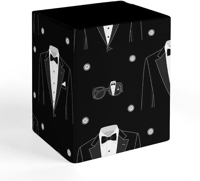 Holder Cup Makeup Brush Storage Organizer, Waterproof Multifunctional Office Supplies, Pen Holder Square Leather Pencil Black Tuxedo