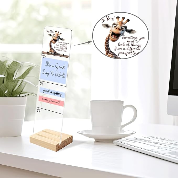 Sticky Notes Monitor Memo Board Acrylic Holder with Removable Wooden Base, Different Perspective Logo Desk Set with 200 Sheets Two Sizes Sticky Notes, Office Desk Accessories Organizer
