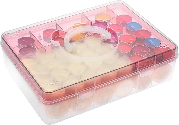 BTSKY 2-Tier Cute Bear Storage Box with Removable Divided Tray Portable Clear Plastic Art Craft Supply Organizer Stackable Home Office Supplies Storage Container for Pens Notes A4 papers etc (Pink)