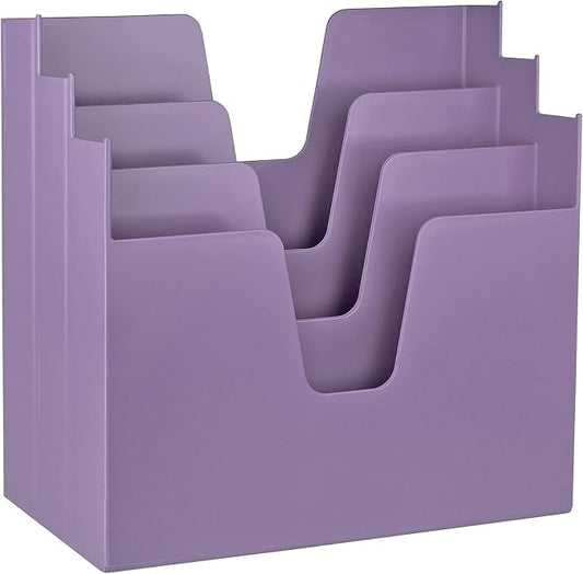 Acrimet 3-Tier Horizontal Hanging File Folder Holder Organizer, Letter Size, Ladder-Style, Open-Top Plastic File Box for Office, Home & School, Solid Purple