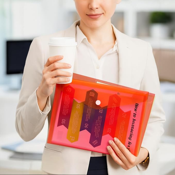 30 Pcs A4 Plastic Envelopes with Snap Closure, Red Plastic Envelopes A4 Size Poly File Folders, Plastic File Organizer with Label Pocket & Snap Button for School Home Organization (12.8 x 9.3 Inches)